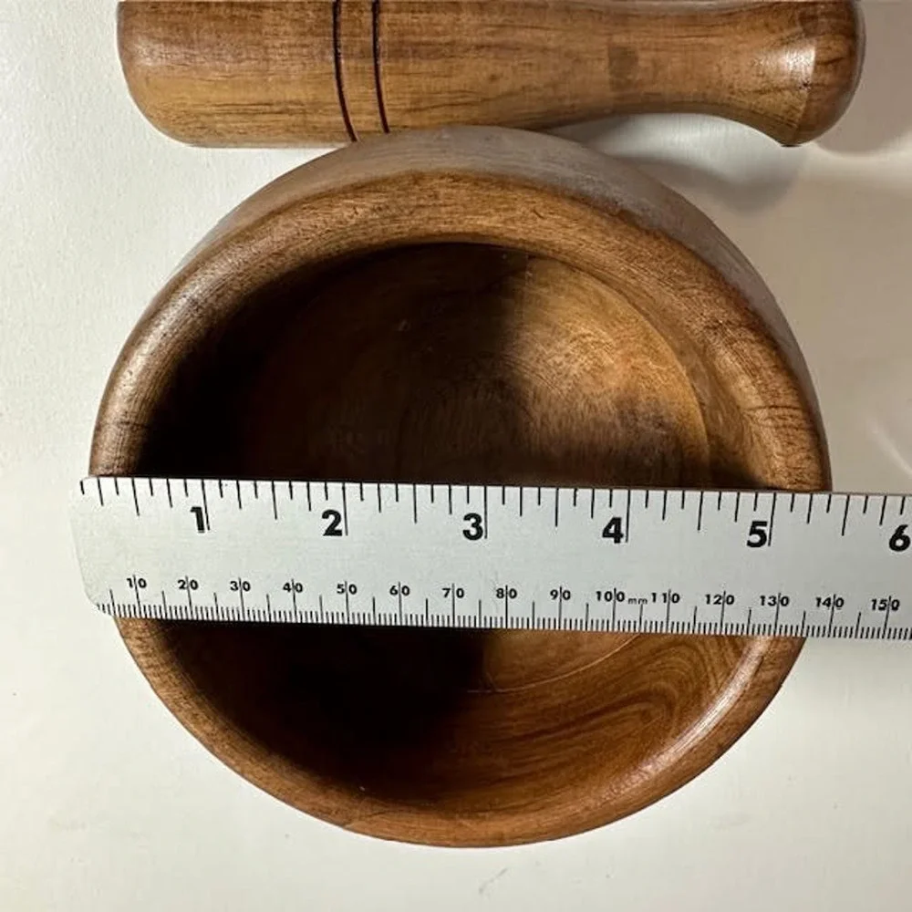 Hand Carved Wooden Mortar & Pestle Solid Wood Herb Spice Grinder Rustic